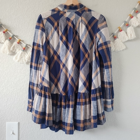 Free People Preppy In Plaid Oversize High Low Flowy Button Down Top Academia XS - Picture 2 of 12